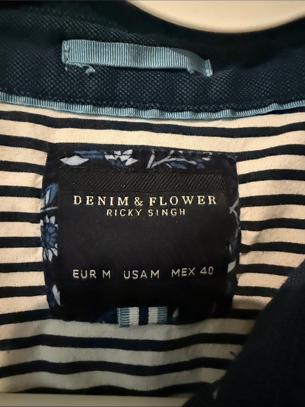 Denim & Flower Ricky Singh Blue Polo with White Trim - Picture 2 of 7